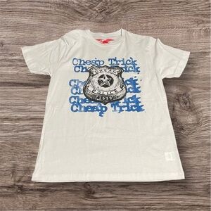 Cheap Trick Dream Police White Graphic T-Shirt with Blue Print